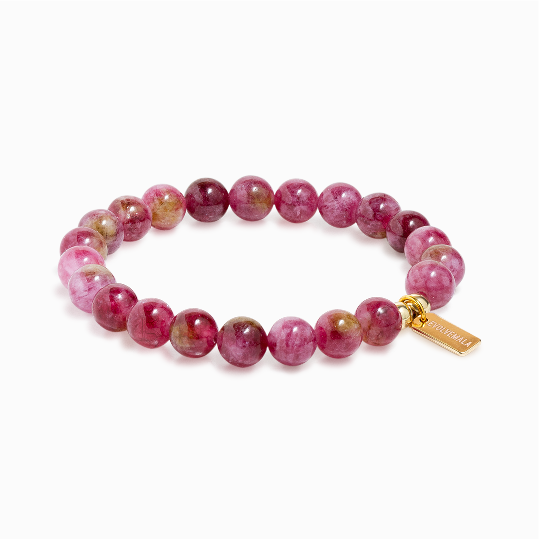 Purplish-Burgundy Watermelon Tourmaline Stretch Bracelet with Tourmaline RuYi Detachable newest Charm, 7mm+, Rare Deal!