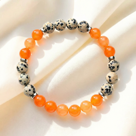 Dalmatian Jasper & Orange Chalcedony 'Playful Focus' Bracelet
