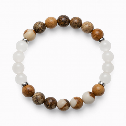 Picture Jasper & White Jade 'Steady Nerve' Bracelet
