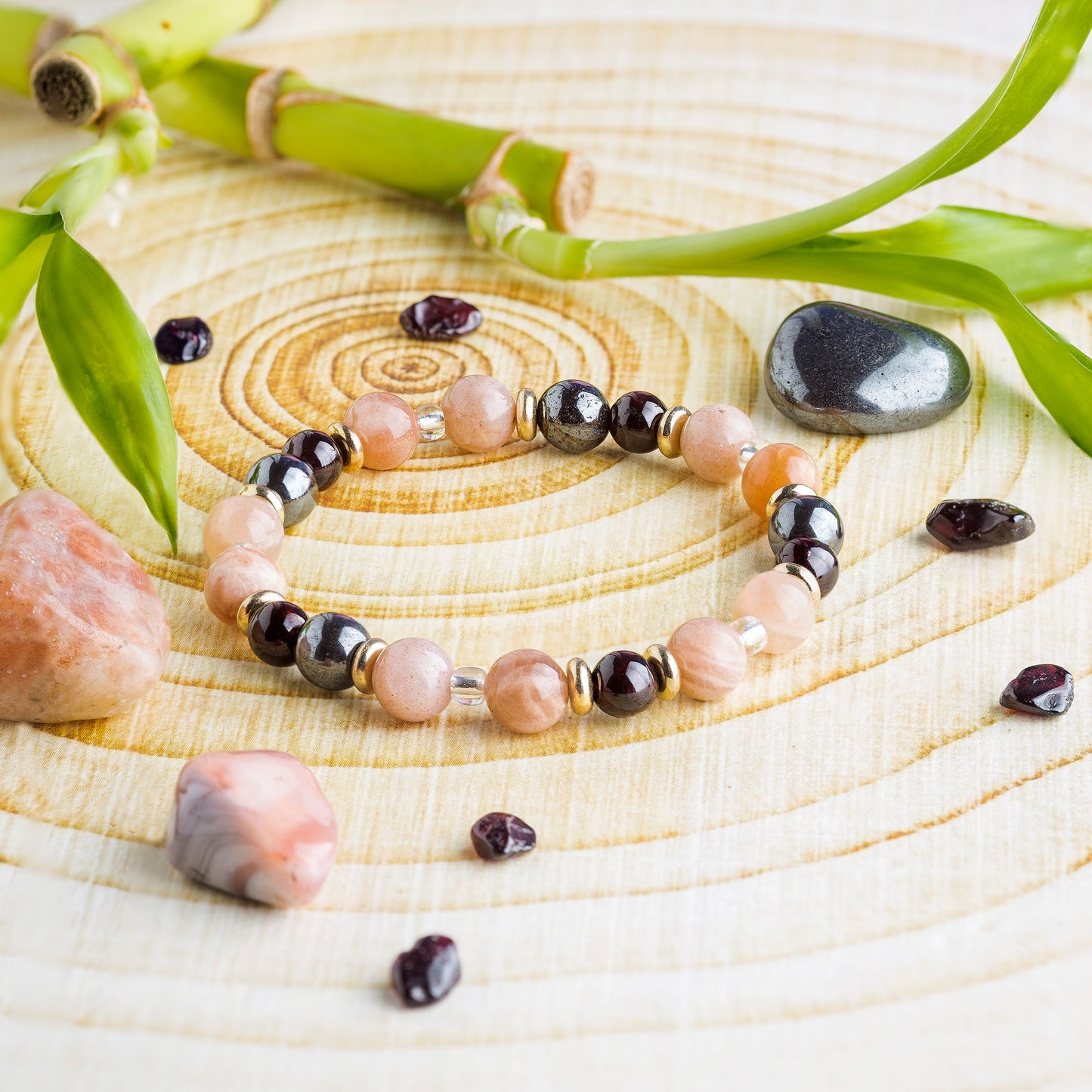 Peach Moonstone & Garnet 'Blossom' Bracelet
