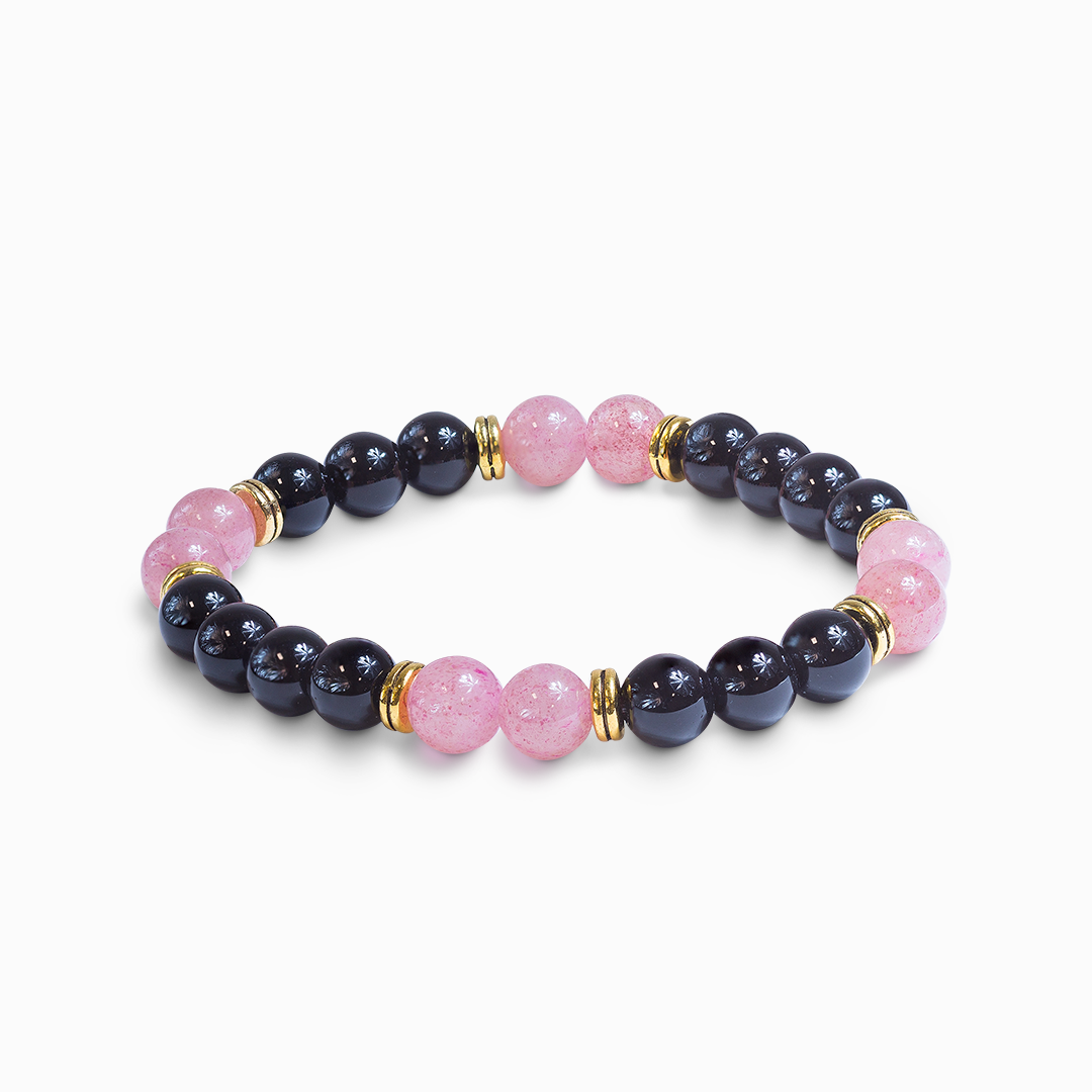 Strawberry Quartz & Black Tourmaline 'Affection' Bracelet