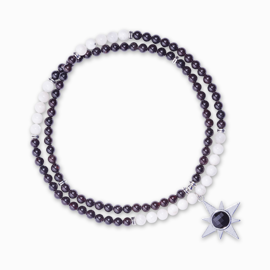 Garnet & Moonstone 'North Star' 108 Bead Mala