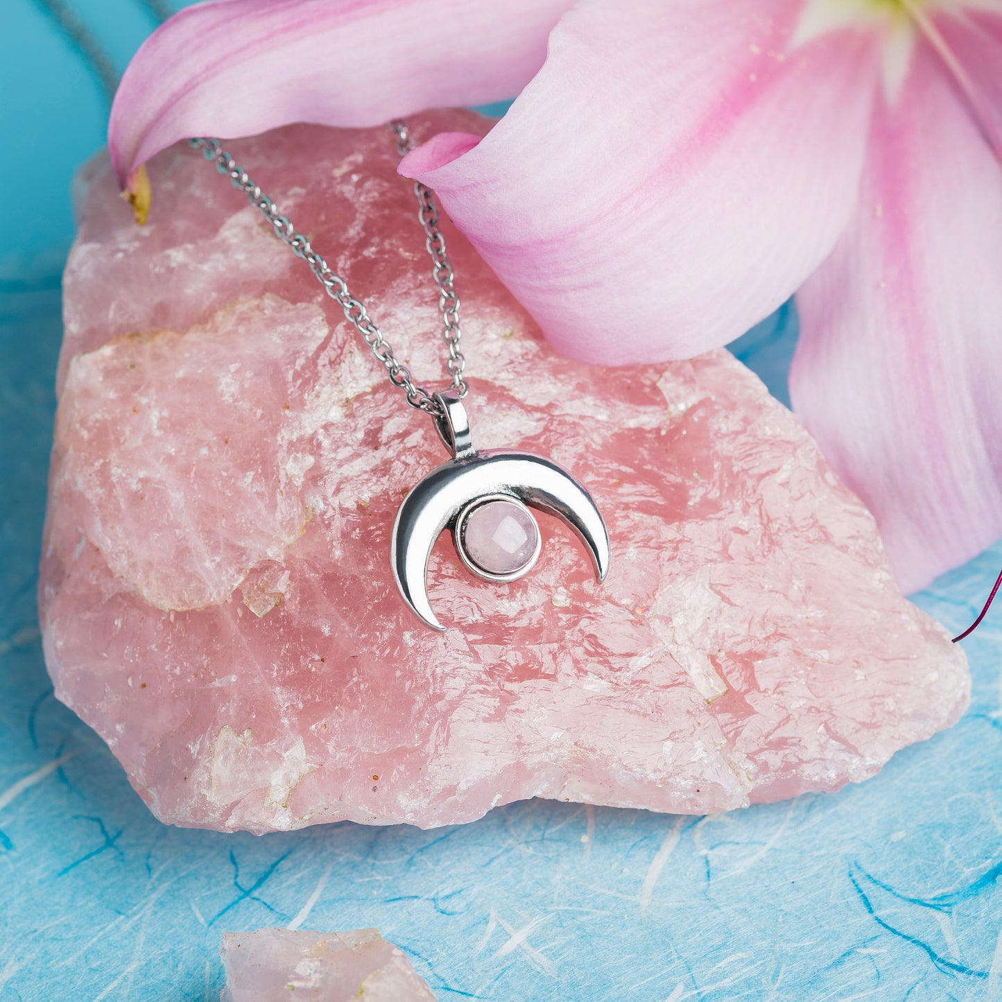 Rose Quartz Moon Necklace
