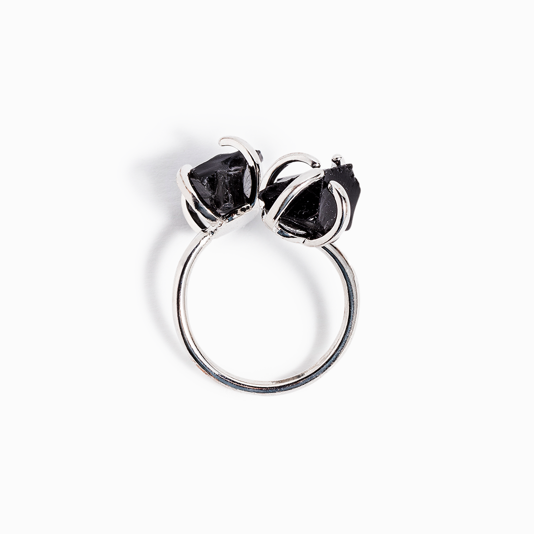 Obsidian Twin Crystal Ring