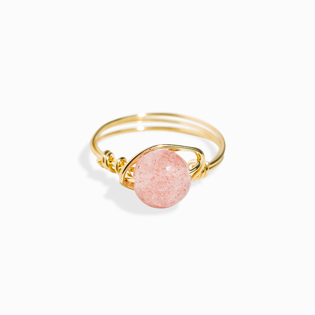 Strawberry Quartz Crystal Bead Ring