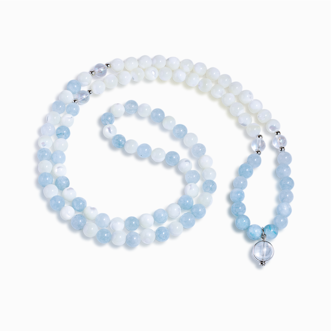 Angel Aura Quartz & Aquamarine 'Ethereal Waters' Mala Necklace