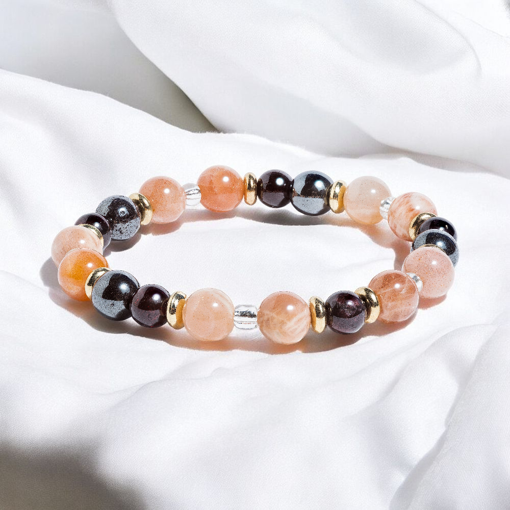 Peach Moonstone & Garnet 'Blossom' Bracelet