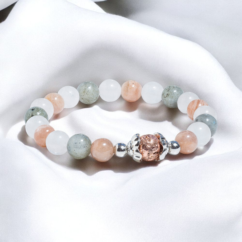 Peach Moonstone & White Jade 'Comfort' Bracelet