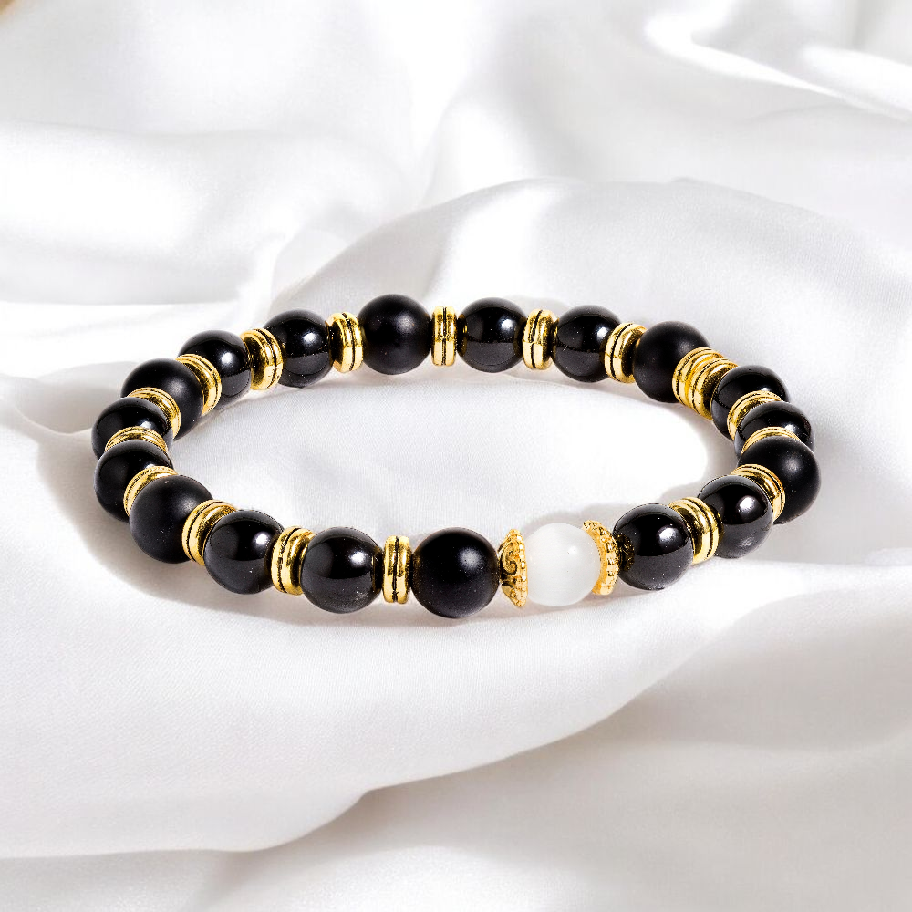 Selenite & Obsidian 'Lunar Glow' Bracelet