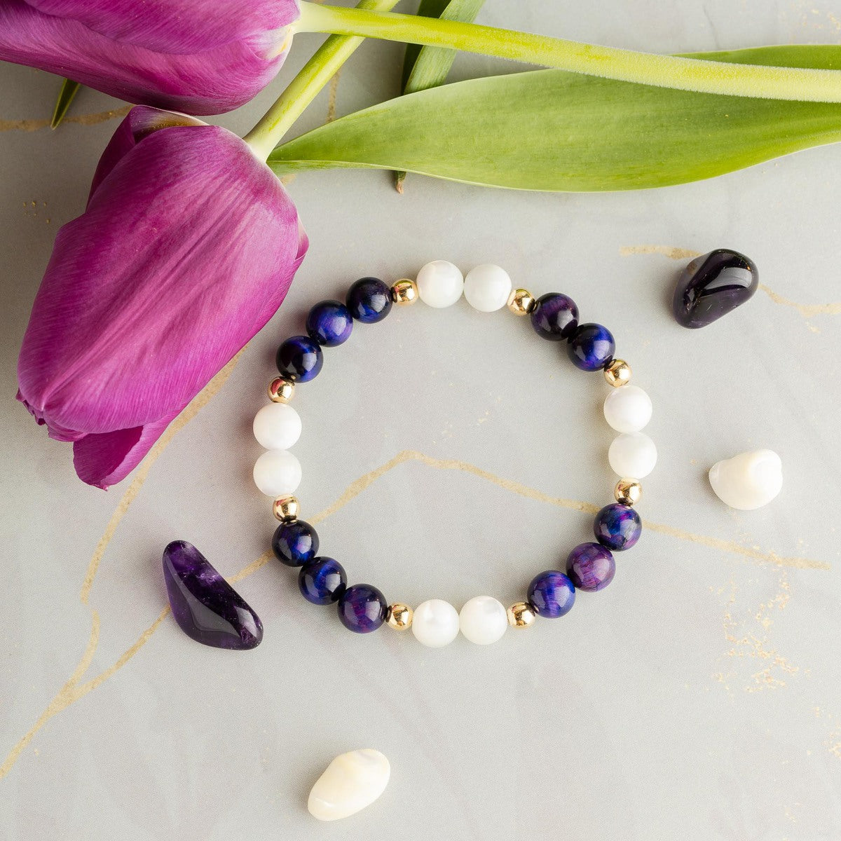 Mother of Pearl & Galaxy Tiger's Eye 'Celestial Harmony' Bracelet