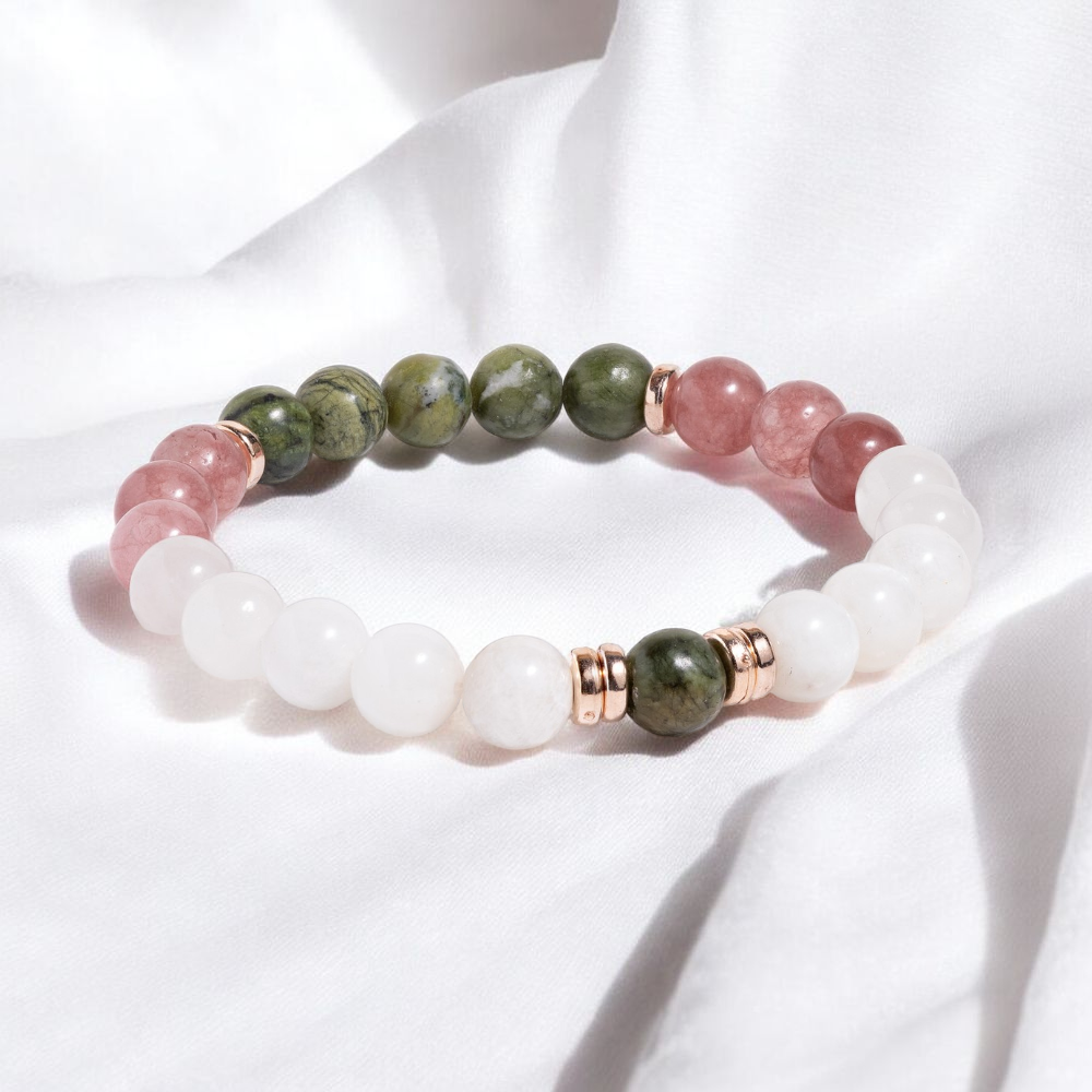 Strawberry Quartz & Serpentine 'Gentle Heart' Bracelet