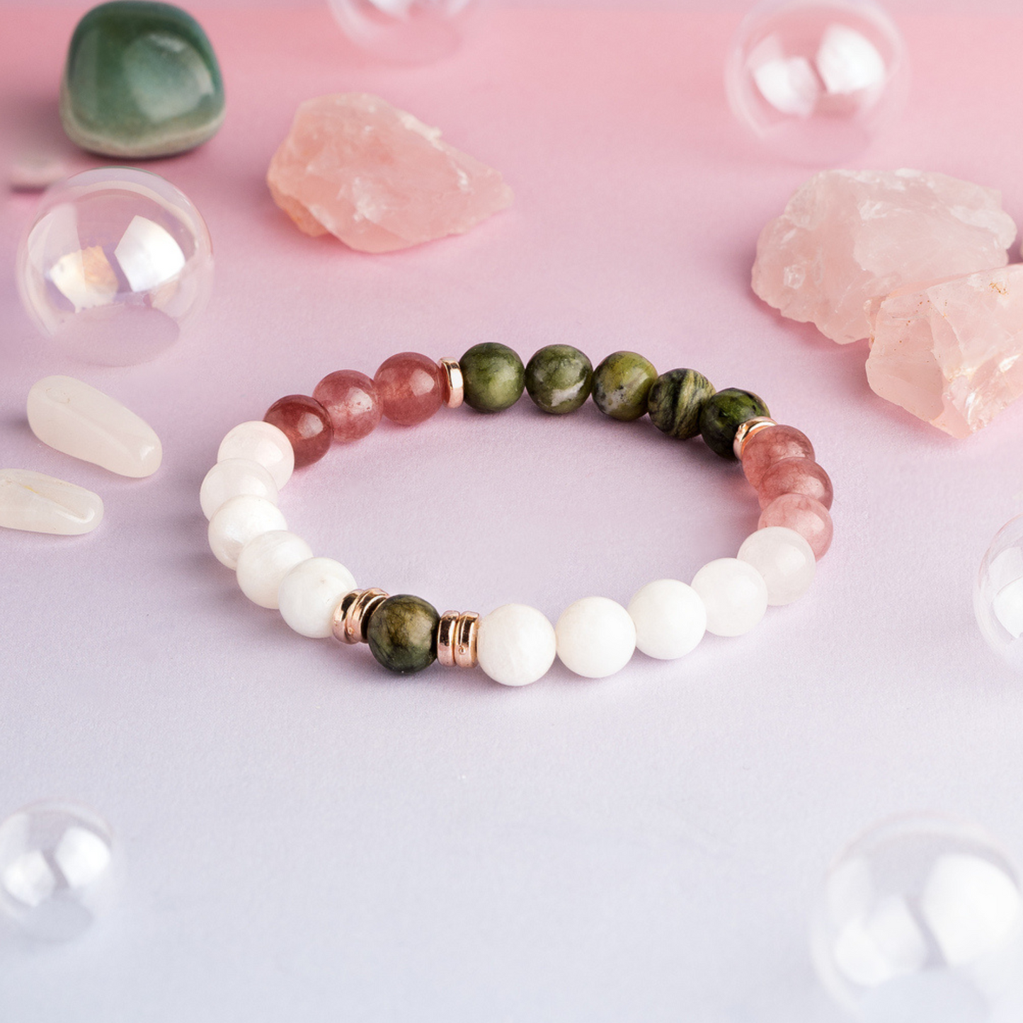 Strawberry Quartz & Serpentine 'Gentle Heart' Bracelet