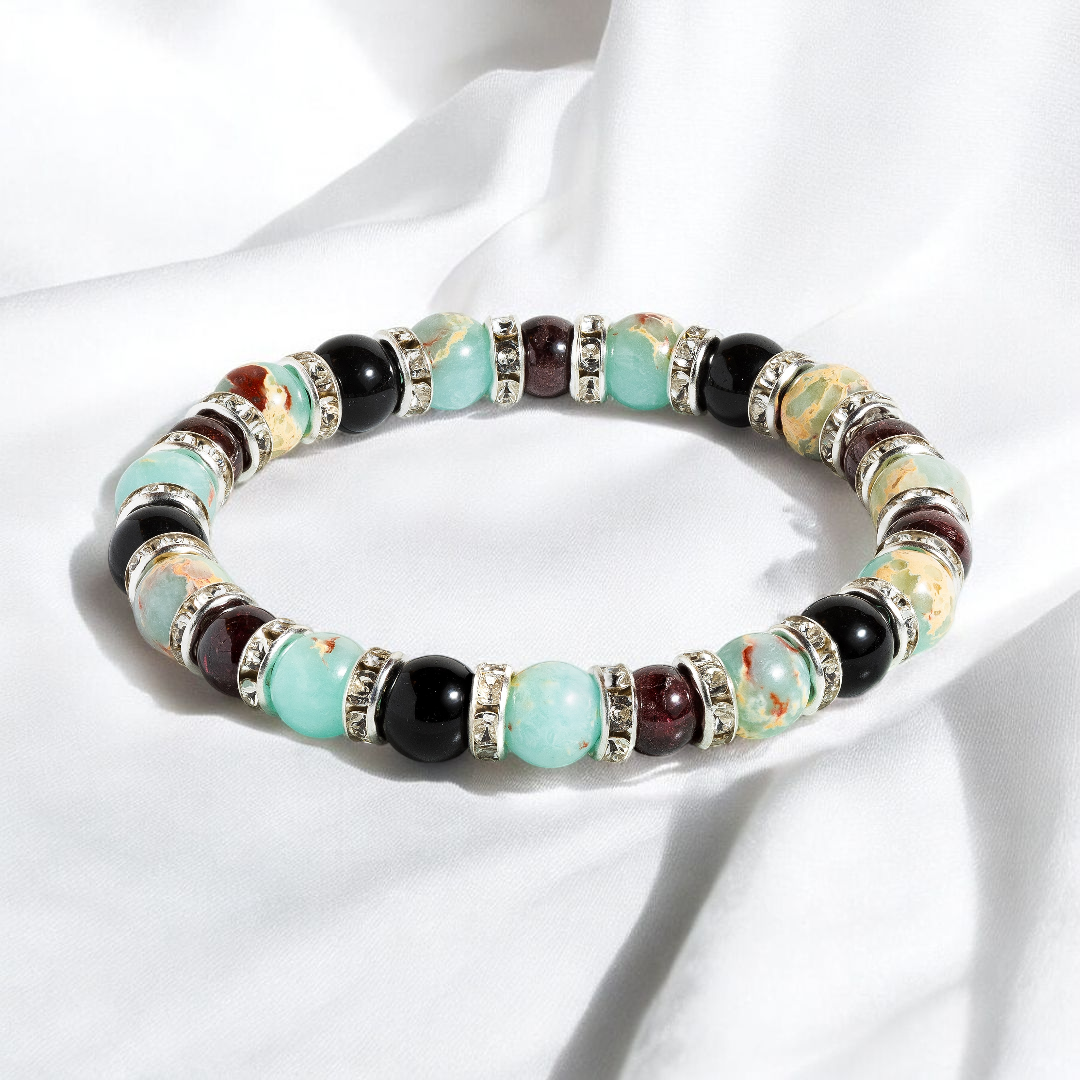 Obsidian & Aqua Terra Jasper 'Steadfast Heart' Bracelet