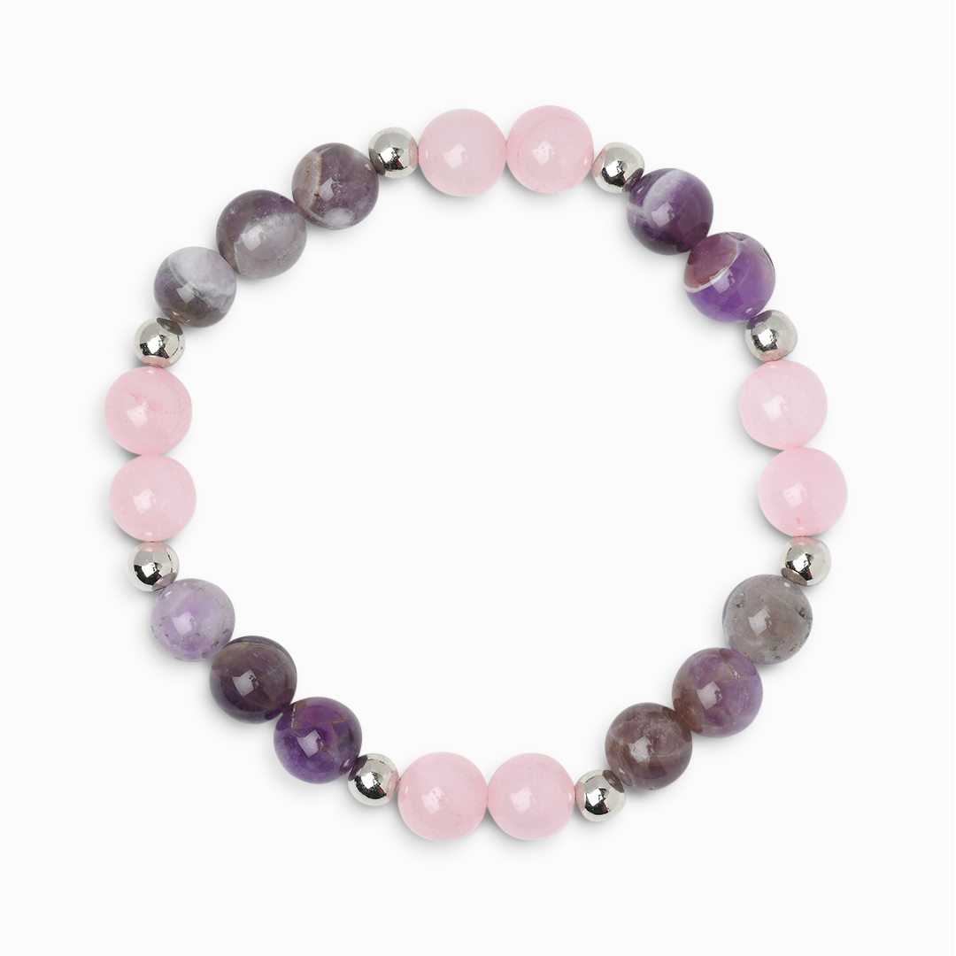 Chevron Amethyst & Rose Quartz 'Peaceful Bloom' Bracelet