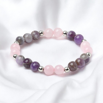 Chevron Amethyst & Rose Quartz 'Peaceful Bloom' Bracelet