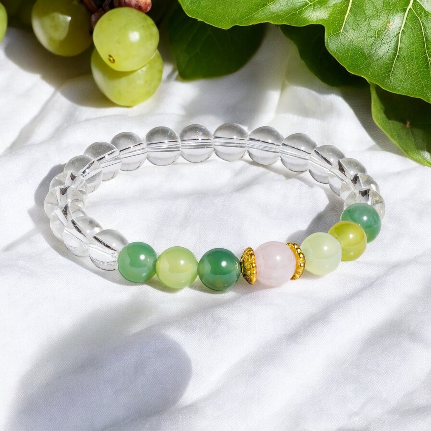 Rose Quartz & Green Grape Agate 'Graceful' Bracelet