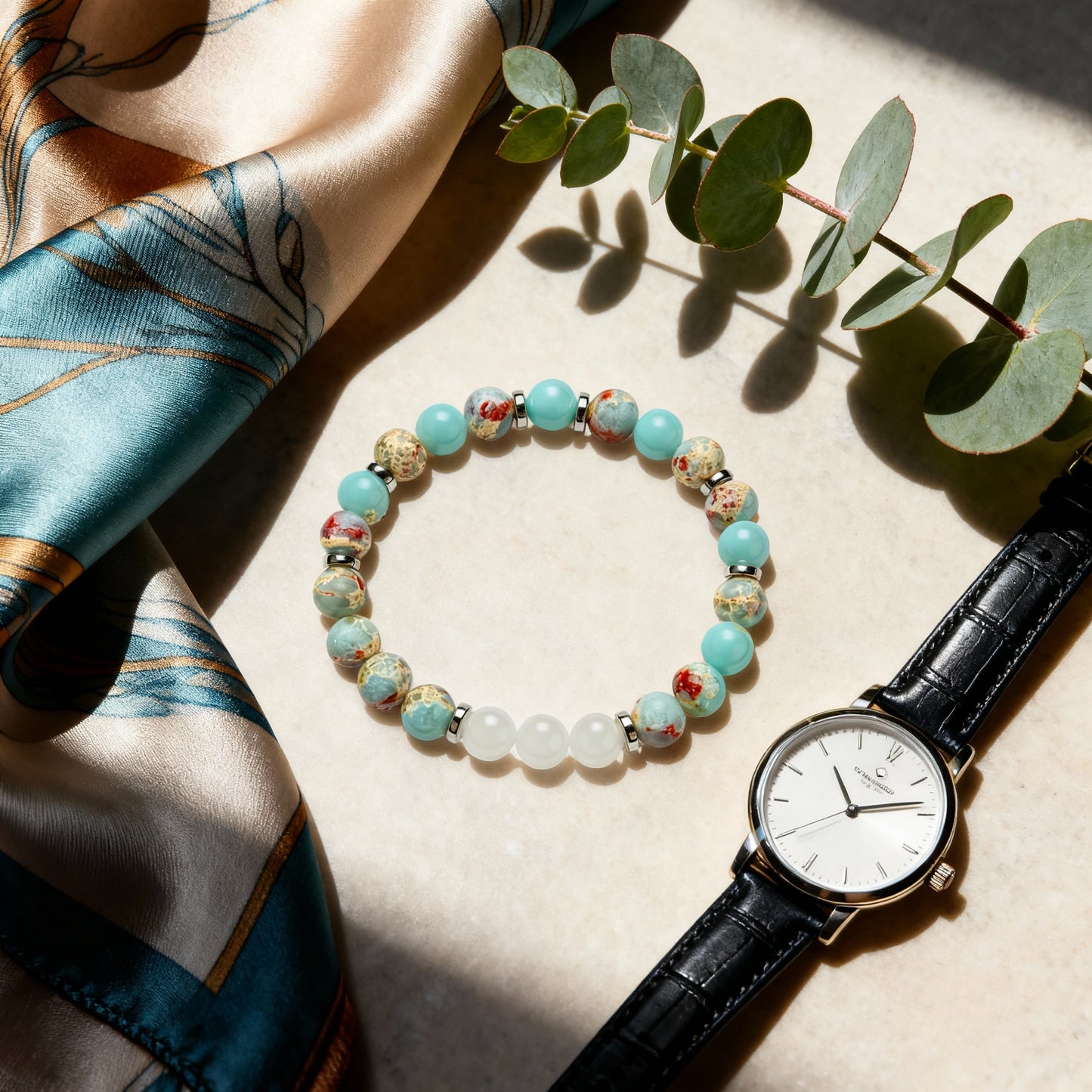 Aqua Terra Jasper & White Jade 'Composure' Bracelet