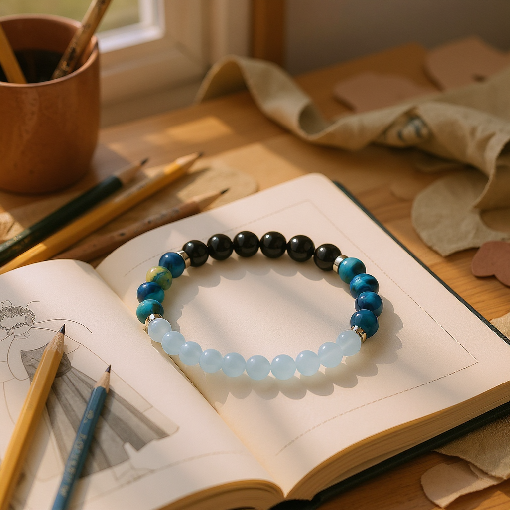 Blue Chalcedony & Obsidian 'Deep Focus' Bracelet