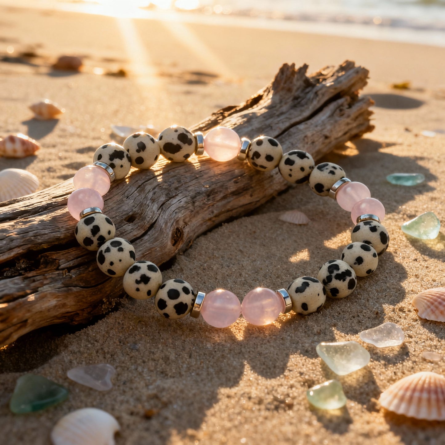 Dalmatian Jasper & Rose Quartz 'Playful Calm' Bracelet