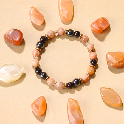 Peach Moonstone & Garnet 'Blossom' Bracelet