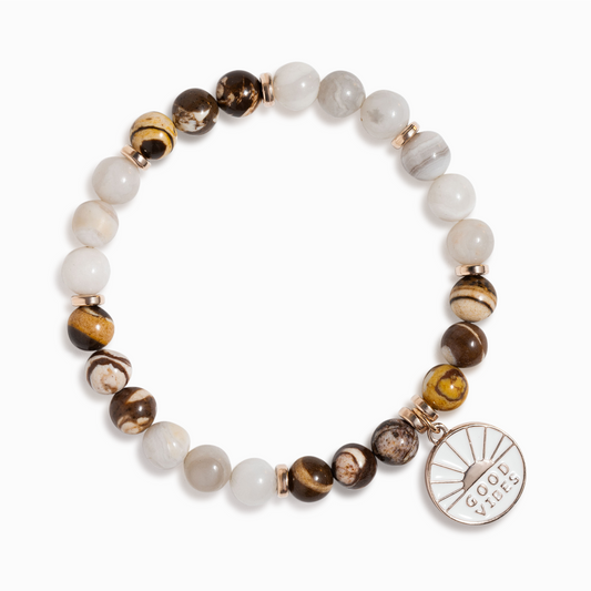Bamboo Lace Agate & Moonstone' Good Vibes' Bracelet