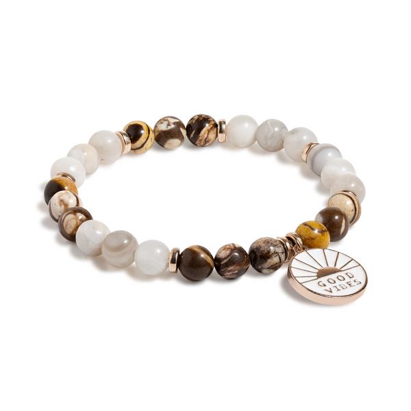 Bamboo Lace Agate & White Agate ' Good Vibes' Bracelet