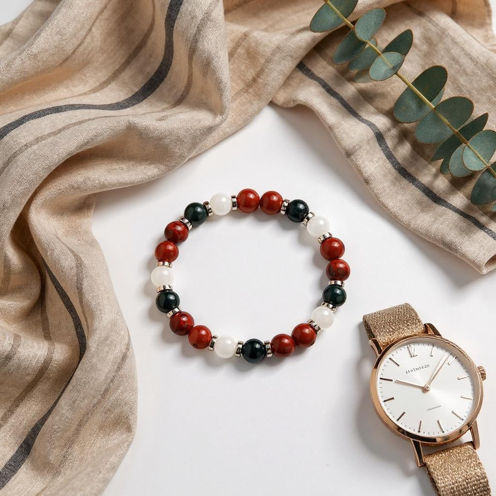 Moss Agate & Red Jasper 'Festive Balance' Bracelet