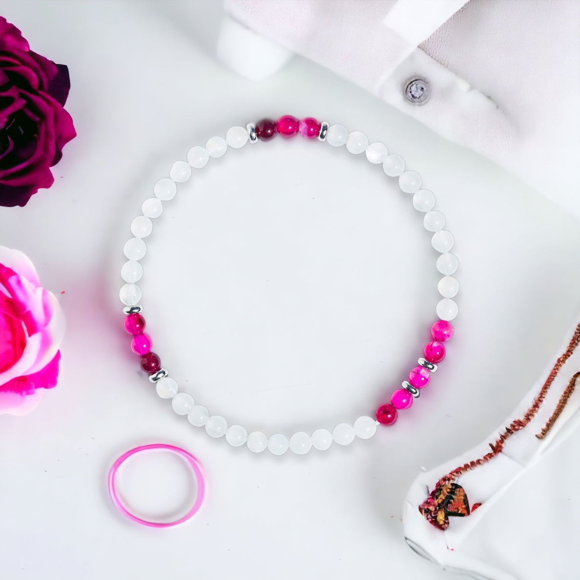 Moonstone & Pink Agate Mini Gemstone Bracelet II