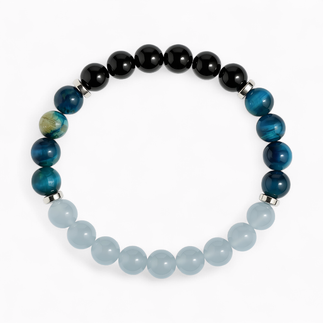 Blue Chalcedony & Obsidian 'Deep Focus' Bracelet