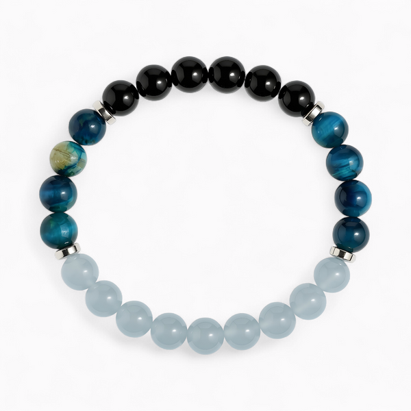 Blue Chalcedony & Obsidian 'Deep Focus' Bracelet