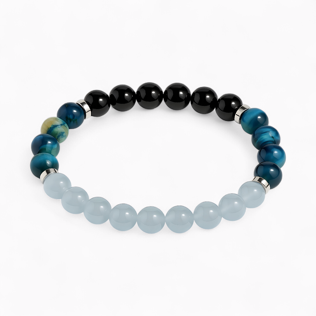 Blue Chalcedony & Obsidian 'Deep Focus' Bracelet