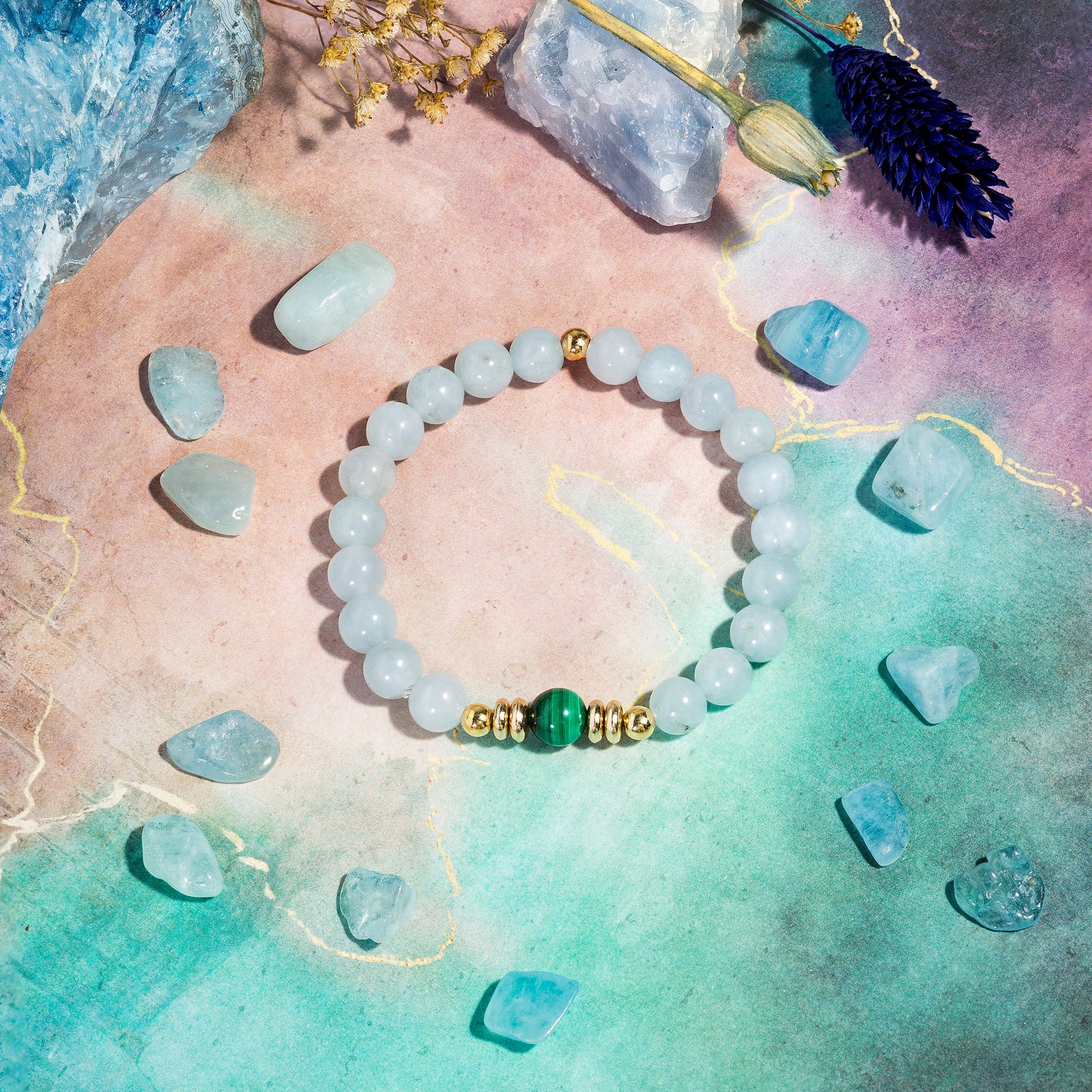 Aquamarine & Malachite 'Refresh' Bracelet