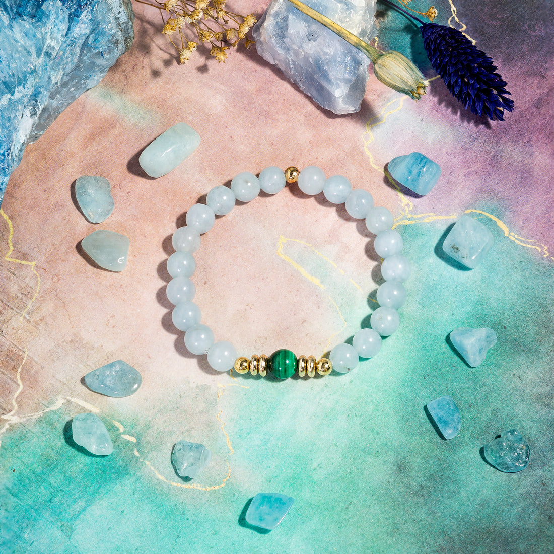 Aquamarine & Malachite 'Refresh' Bracelet – Evolve Mala