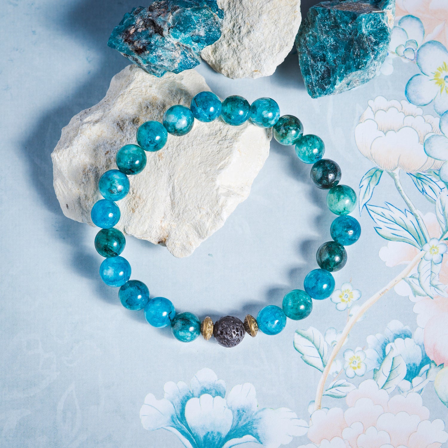 Bracelet Conscience - Oeil de faucon et Apatite bleue (8mm) - 19cm