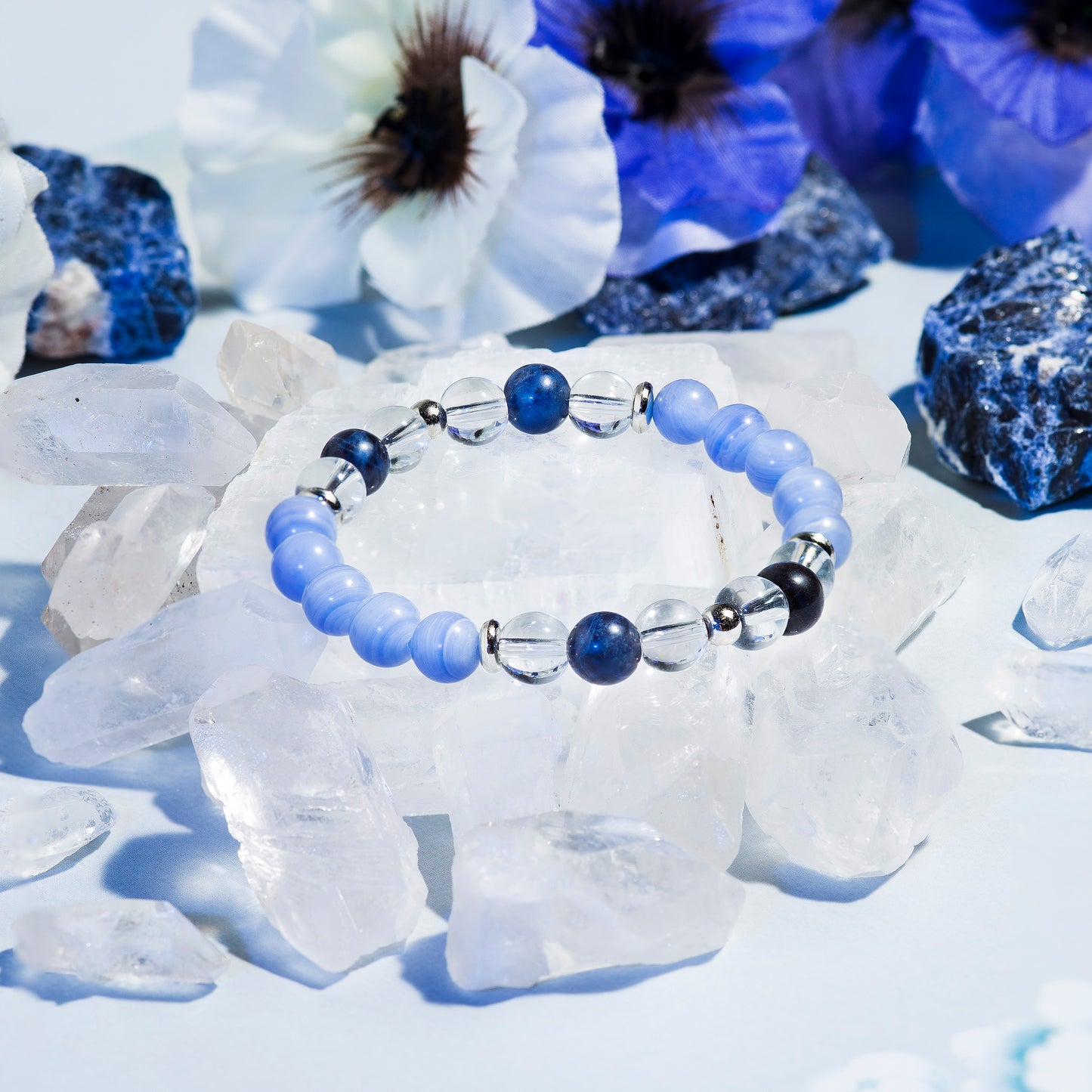 Sodalite, Clear Quartz, & Blue Lace Agate 'Clear Skies' Bracelet