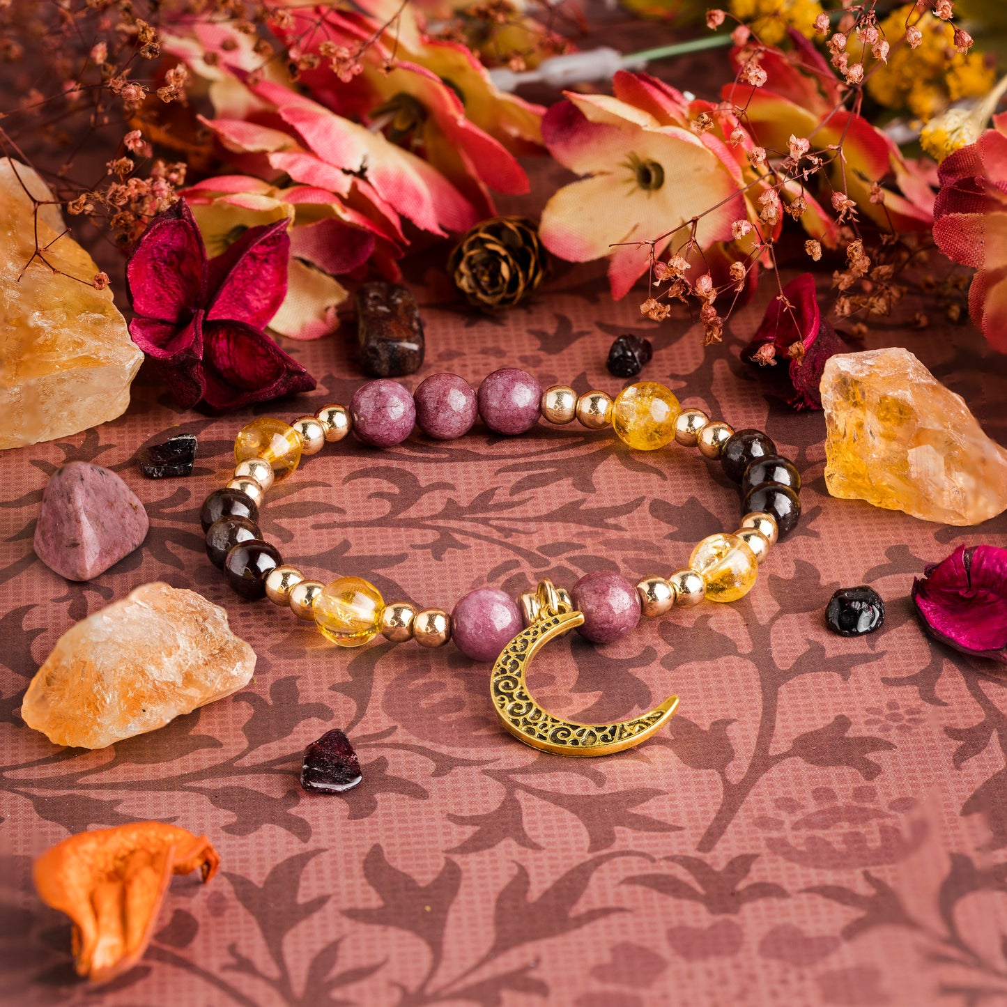 Lepidolite & Garnet 'Flow of Abundance' Bracelet