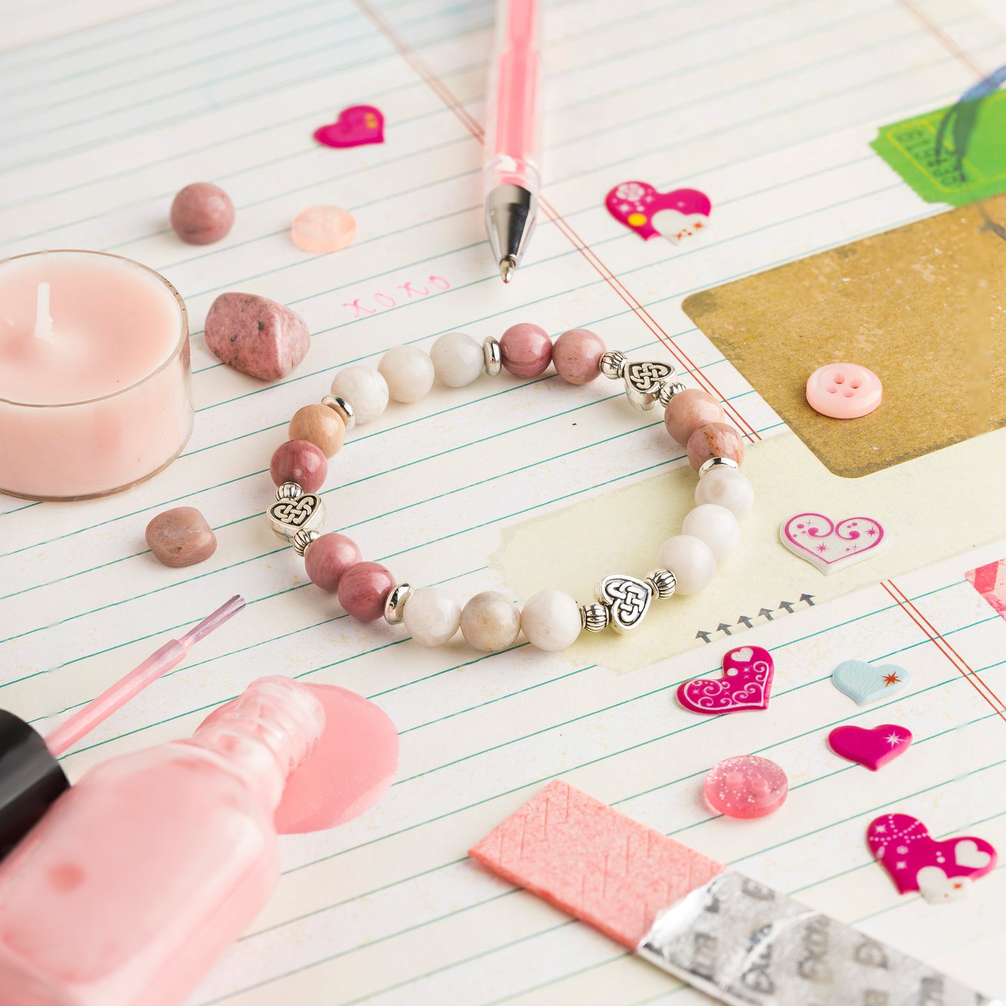 Rhodonite & Moonstone 'Sweetheart' Bracelet