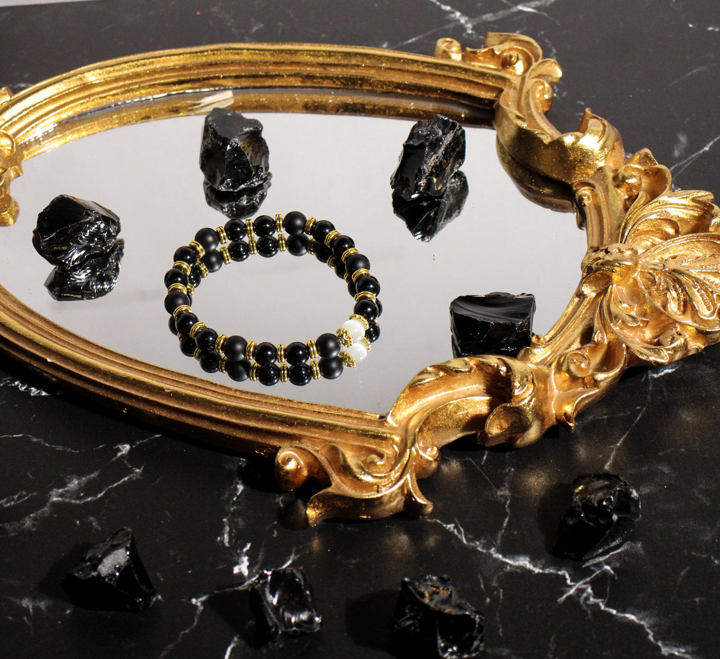 Selenite & Obsidian 'Lunar Glow' Bracelet