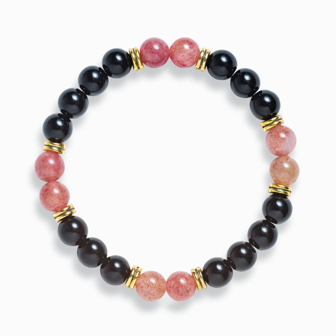 Strawberry Quartz & Black Tourmaline 'Affection' Bracelet