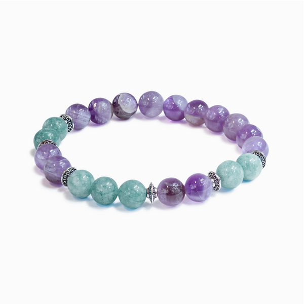 Clarity Set of Two Mala Bracelets | AAA Purple Amethyst orders | Luxury Aquamarine | Reiki Healing | Eye of Horus | Protection | Clear Mind | Focus