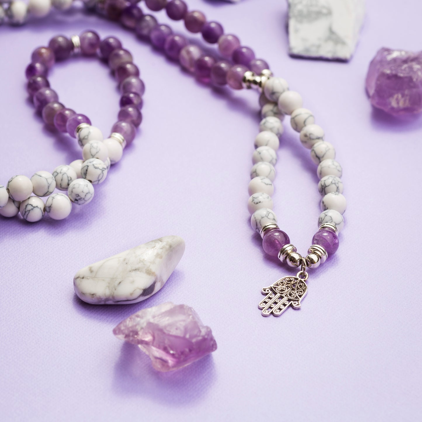 Amethyst & Howlite 108 Bead Mala