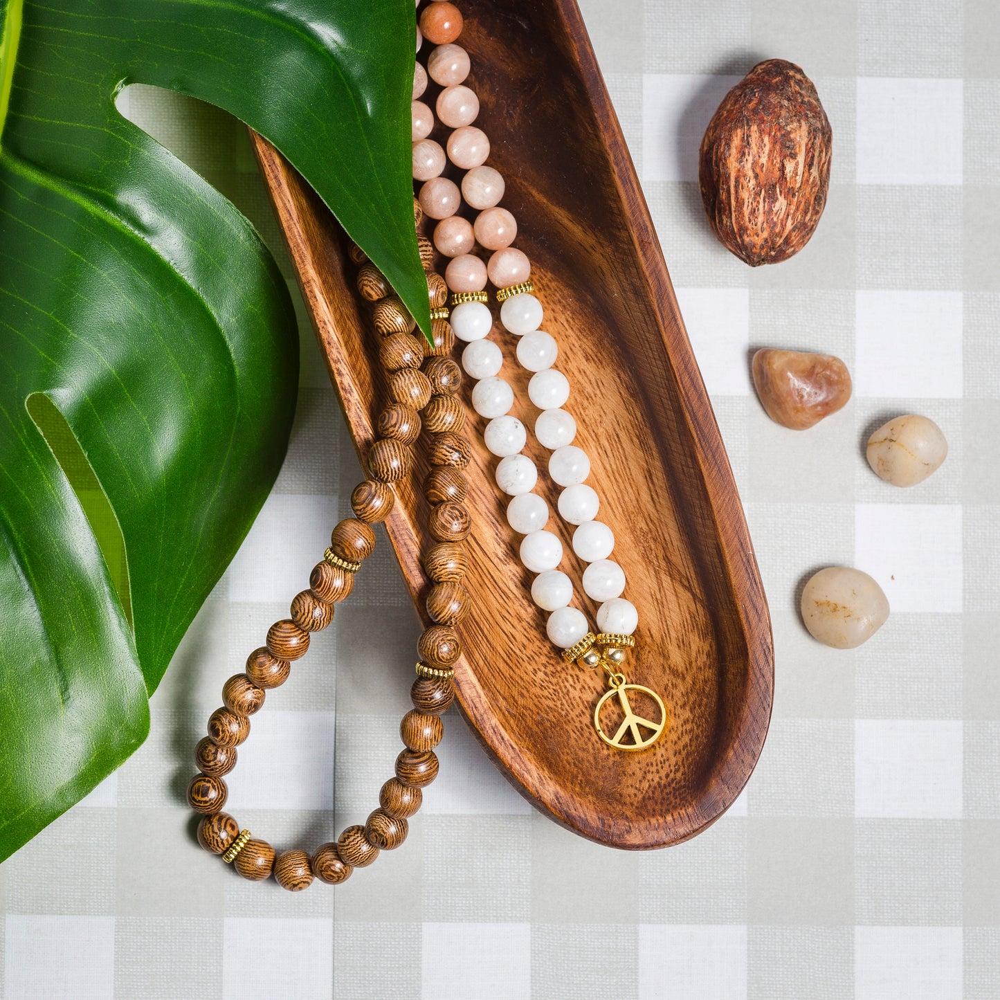 Moonstone & Wenge Wood 108 Bead Mala