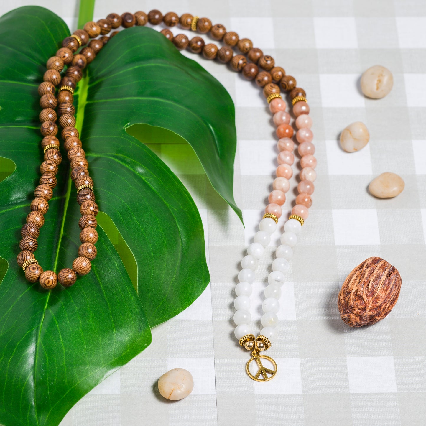 Moonstone & Wenge Wood 108 Bead Mala