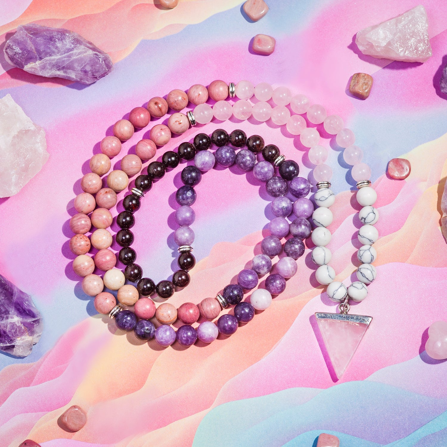 Rose Quartz & Black Onyx 108 Meditation Mala Beaded Necklace – Rocky's  Crystals & Minerals
