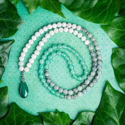 Green Aventurine & Moonstone 'Prosperity' 108 Bead Mala