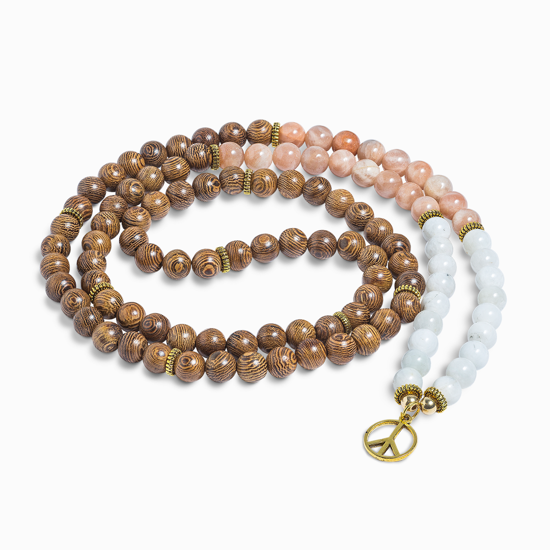 Moonstone & Wenge Wood 108 Bead Mala