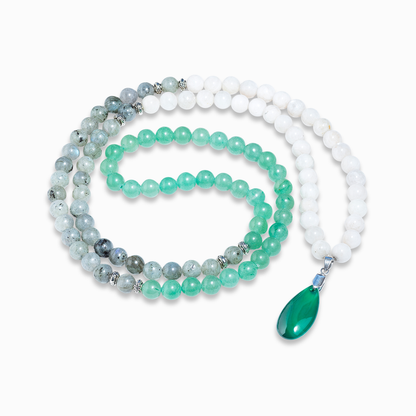 Green Aventurine & Moonstone 'Prosperity' 108 Bead Mala
