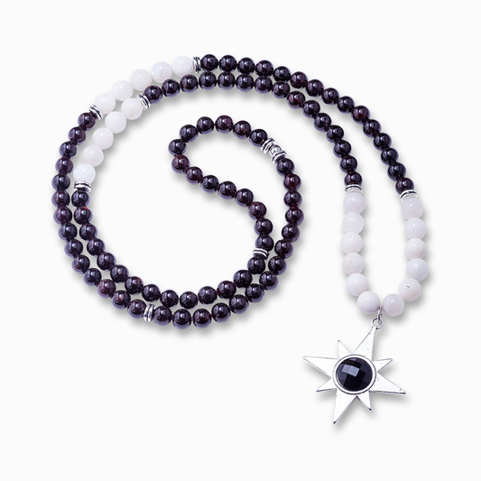 Garnet & Moonstone 'North Star' 108 Bead Mala