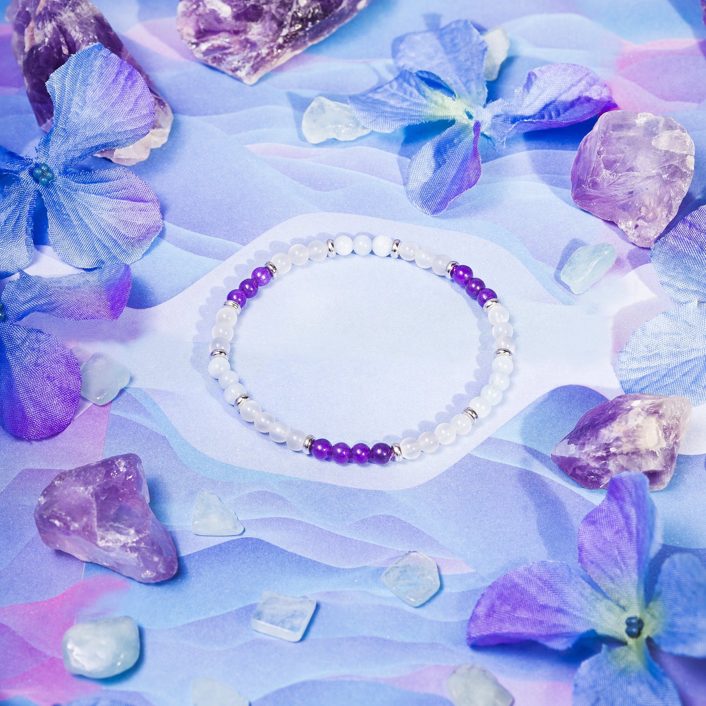 Amethyst, Aquamarine & Moonstone Mini Gemstone Bracelet