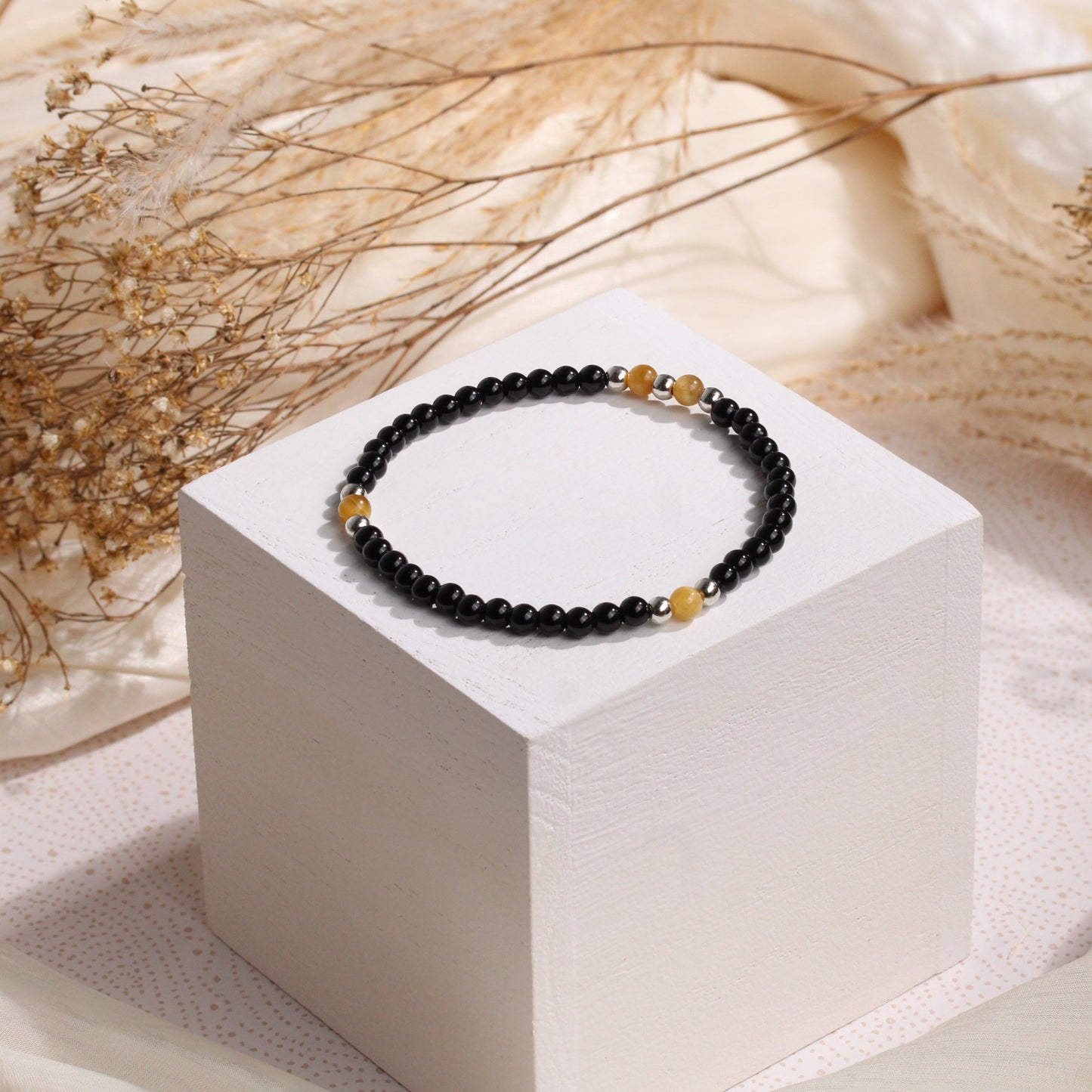 Honey Tiger's Eye & Obsidian Mini Gemstone Bracelet II